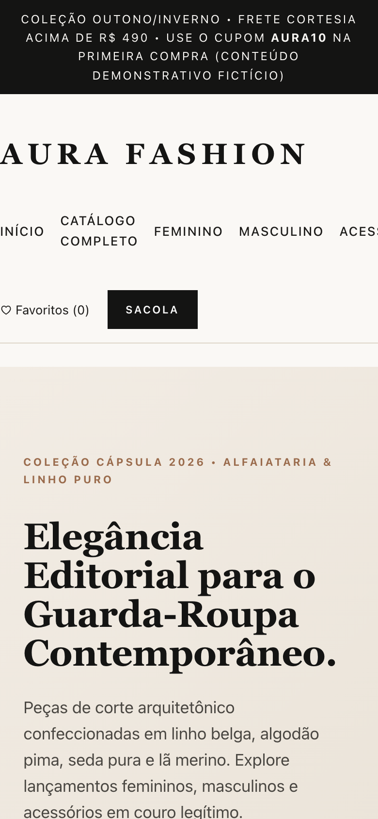 Screenshot Mobile do modelo Aura Fashion