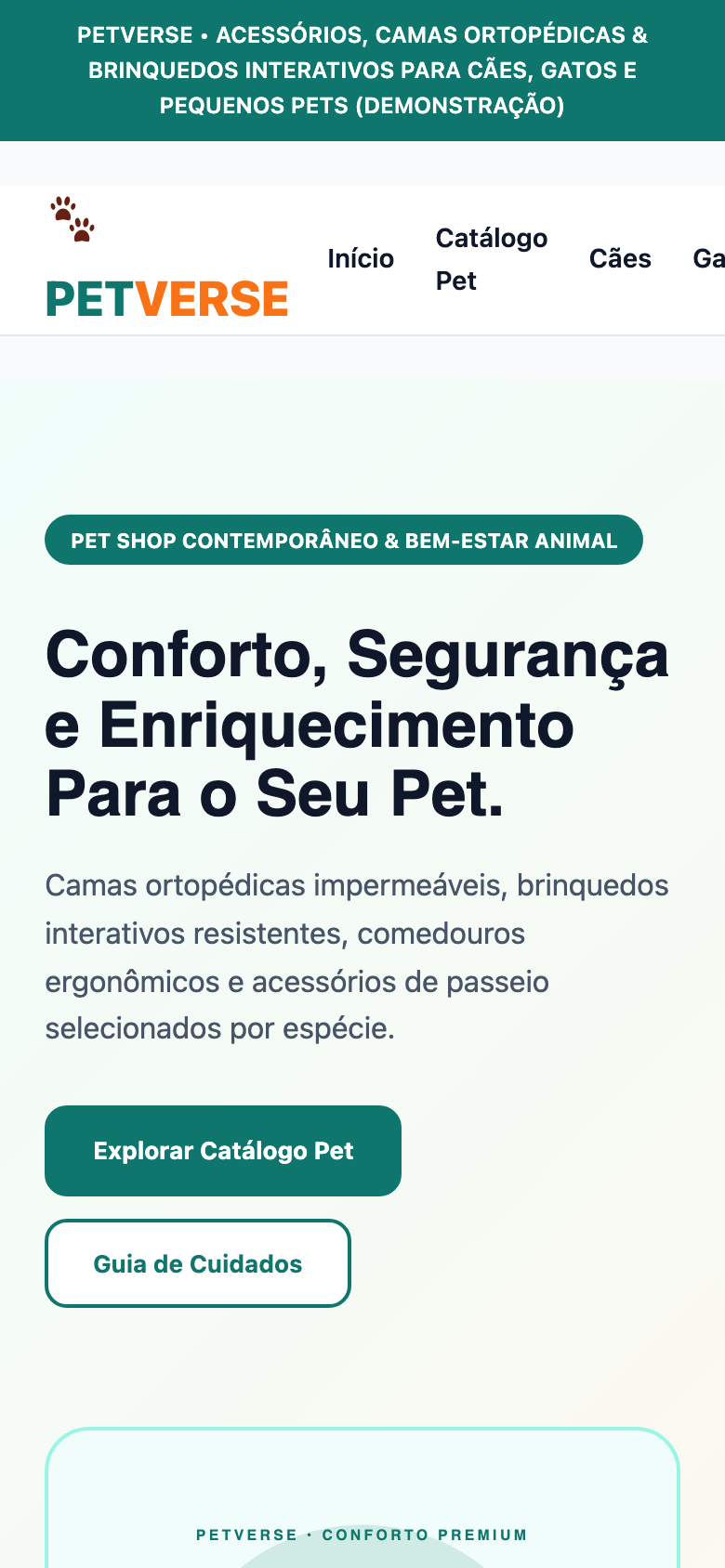 Screenshot Mobile do modelo PetVerse