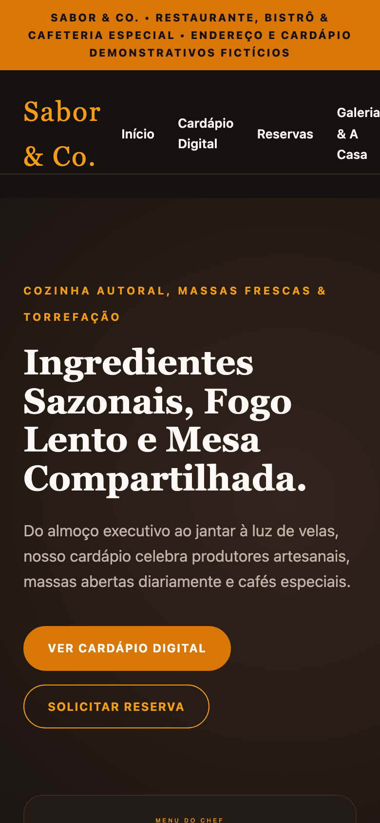 Screenshot Mobile do modelo Sabor & Co.